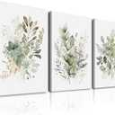 Framed Bathroom Wall Art Set of 3 for Rustic Botanical Prints,Watercolor Botanical Wall Art,Sage Green Painting Eucalyptus Leaf Art Pictures,Modern Boho Floral Wall Decor for Room Living Room Bedroom Decorations,12x16inch