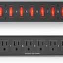 PDU Power Strip Surge Protector - 150 Joule 9 Outlet Strips Surge Protector Heavy Duty Electric Extension Cord Strip - 1U Rack Mount Protection Power Outlet Strip W/ 9 Front Switch - PylePro PDBC70 BLACK