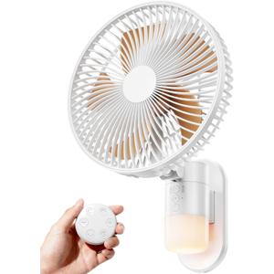 10 Small Wall Mount Fan with Light and Remote Control, RV FAN with Powerful Airflow,90 Oscillating, 4 Speeds, Timer, 180 Adjustable Tilt, for Home/RV, Bedroom, Small Space Applications