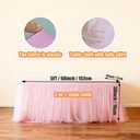 2-Pack Pink 2-in-1 Tulle Tablecloth for 5-Foot Rectangular Table Stretch Fitted Table Skirt & Cover for Baby Shower, Bridal, Birthday, Princess Party