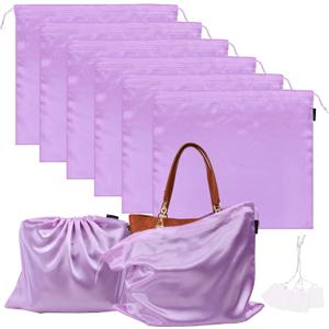 6 Pack Dust Bags for Handbags Silk Dust Cover Bag for Handbags Purses Shoes Boots, Silk Dustproof Drawstring Bag Travel Storage Pouch (Lavender, 23.6  19.6 in)