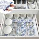 Kathfly Blue Floral Shelf and Drawer Liner for Kitchen Cabinets Refrigerator Liner Non-Adhesive Waterproof Fridge Cupboard Mat for Home Table Kitchen Decoration Easy to Clean 12 x 360 Inch