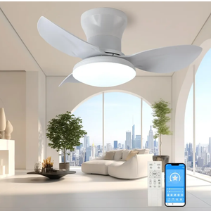 Ceiling Fans with Lights Remote Control, Modern Low Profile Ceiling Fan with Quiet Reversible DC Motor for Bedroom Living Room and Patio White