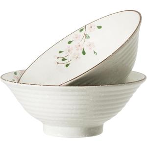 8.8 Inch Large Bowls - Ceramic Deep Bowls for Ramen, Noodle, Soup, Salad (2Pack, Pink Sakura)