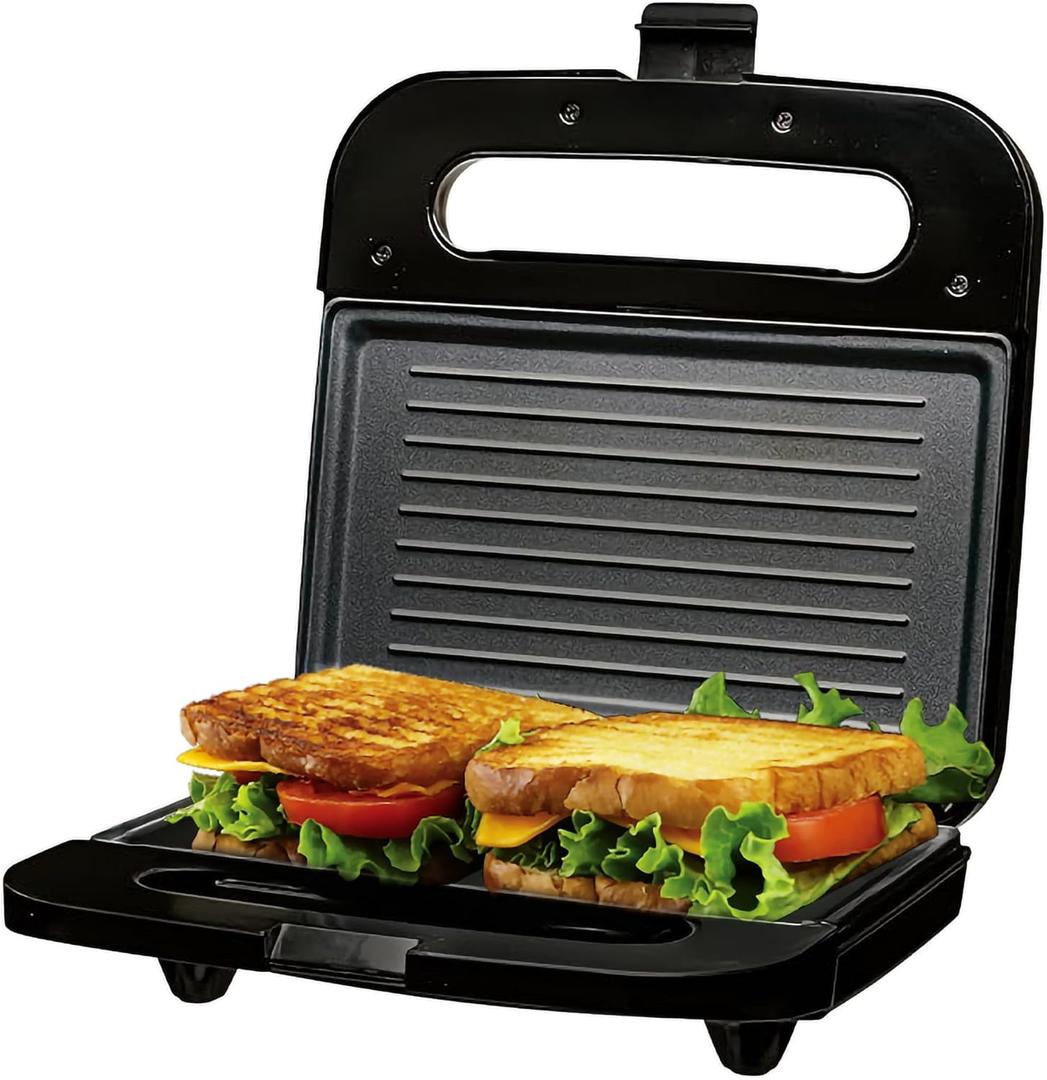 OVENTE Electric Panini Press Grill with Nonstick Plates, LED Indicator Lights, Thermostat Control, Cool Touch Handle, Compact Sandwich Maker Perfect for Cooking Breakfast, Snacks & More, Black GP0401B