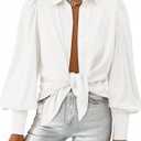BTFBM Summer Blouses for Women Dressy Casual 2026 Long Sleeve Button Down Shirt V Neck Boho Spring Tops Fashion Clothing L