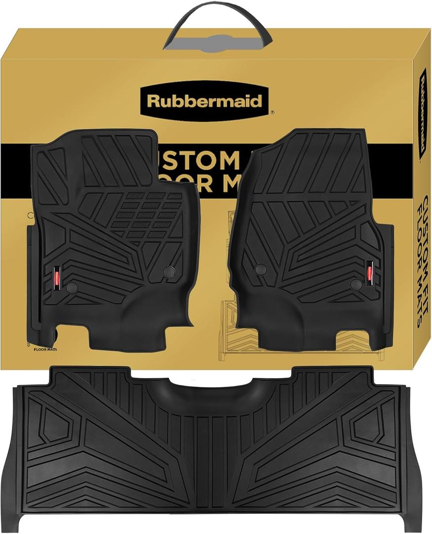 Rubbermaid Car Mats for Ford F250 F350 F450 F550 2017–2026 Crew Cab | All Weather Floor Mat Custom Fit Rubber Waterproof Heavy Duty Truck Mats Front Rear (Bucket Seat w/Under Seat Storage)