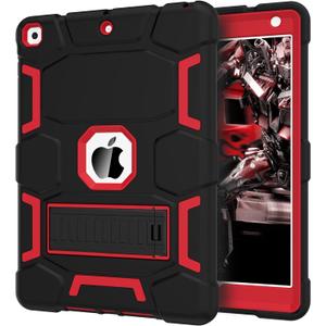 CCMAO iPad 9th Generation Case, iPad 8th/7th Generation Case, iPad 10.2 2021/2020/2019 Case with Kickstand, Heavy Duty Shockproof Hard Hybrid Three Layer Protective Cover, Black+Red
