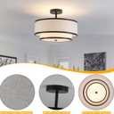 Semi Flush Mount Ceiling Light, 3-Light Double Drum Ceiling Light Fixture with Fabric Shade, Farmhouse Chandelier Dining Room Light Fixture for Bedroom, Kitchen, Hallway (Black), Large Flush Mount Ceiling Light