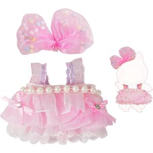 2 x Cute Pink Skirt and Hair Clip Set for 6.7 Inch Dolls  Fits 1st/2nd/3rd Gen 17cm Dolls, Adorable Ruffle Tulle Skirt with Pearl Trim and Bow, Clothes for Collectible Dolls (Doll Not Included)