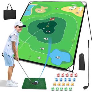 Liberry Golf Chipping Game with Large Chipping Mat, 2 Adjustable Clubs, 20 Sticky Balls, Outdoor Indoor Sports Training Toy Gift for Adults Kids, Family Yard Target Game