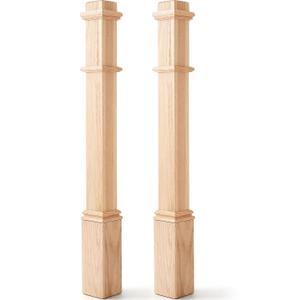 Wonderjune 2 Pcs 48 Inch Red Oak Stair Newel Post with 3 1/2" Post and 4 1/2" Pedestal, Wood Box Newel with Pedestal for Staircase, Plain Style Wood Balusters Interior for Stair Remodeling