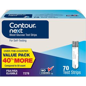 Ascensia Contour Next Blood Glucose Test Strips for Diabetes  70 Count (1 Pack) - Accurate, No Coding, Second-Chance Sampling, Compatible with All Contour Next Meters for Easy Blood Sugar Testing