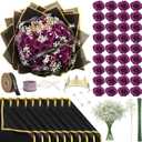 Suncalla 52 Pcs Purple Glitter Roses Bouquet DIY Kit, Large Sparkly Artificial Flowers with Crown and Wrapping Paper, Everlasting Rose Gift for Mother's Day, Graduation, Birthday, Anniversary