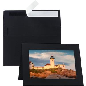 60 Packs Black Photo Frame Cards and Envelopes for 5 x 7 Picture, Paper Picture Frames with Self Seal Envelopes, Photo Card Holder for Classroom Birthday Christmas Wedding Postcards