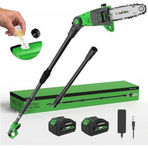 SOYUS 8-Inch Cordless Pole Saw For Tree Trimming With 2 x 3.0 Ah Batteries, Hunter Green 