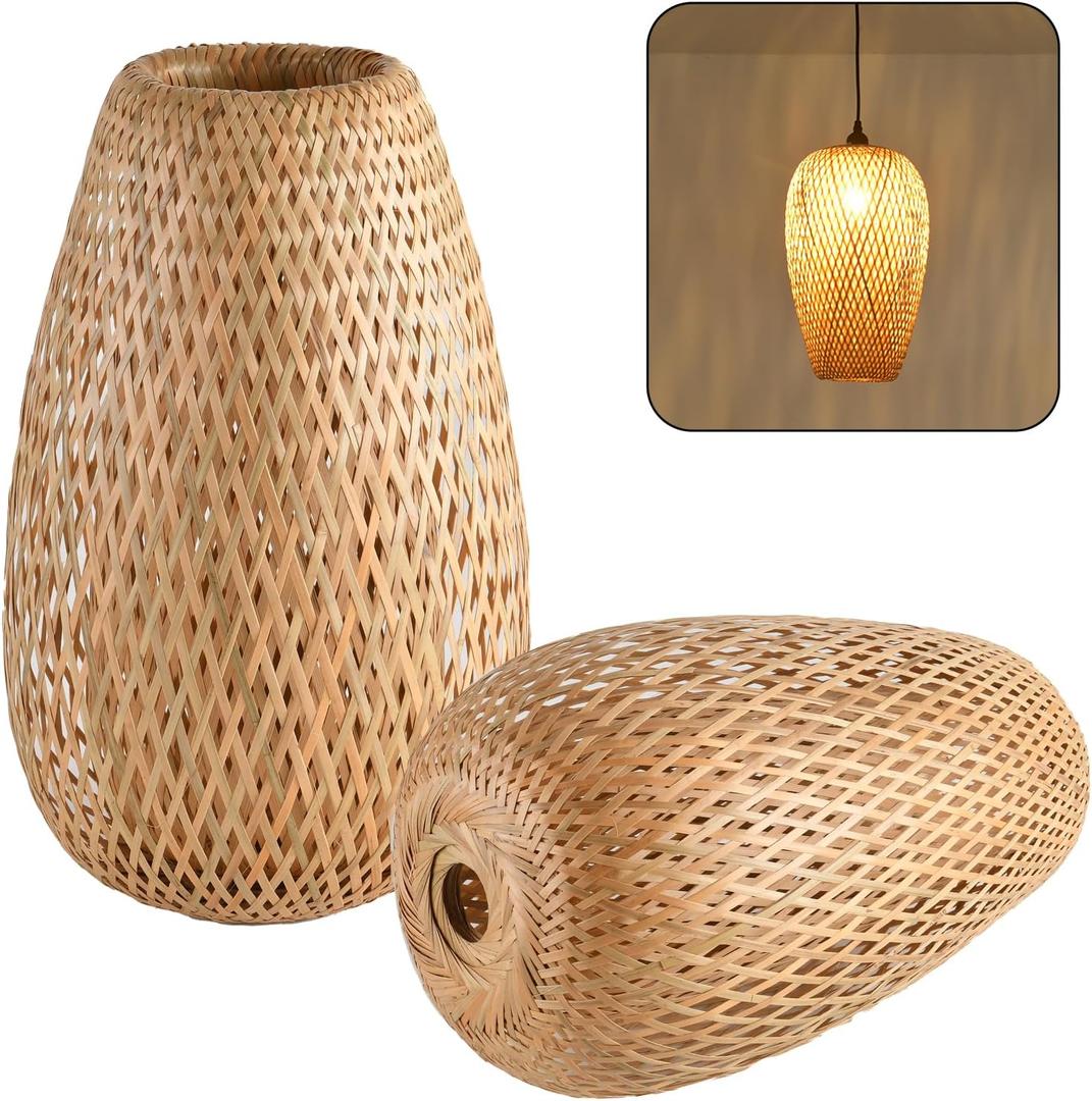 Bamboo Lamp Shade, 2-Pack Hand-Woven Bamboo Rattan Hanging Light Shade,D 9.05" Rattan Table Lamp Shade for Floor Lamp, Wall Sconces Light Cover Table Light,Pendant light