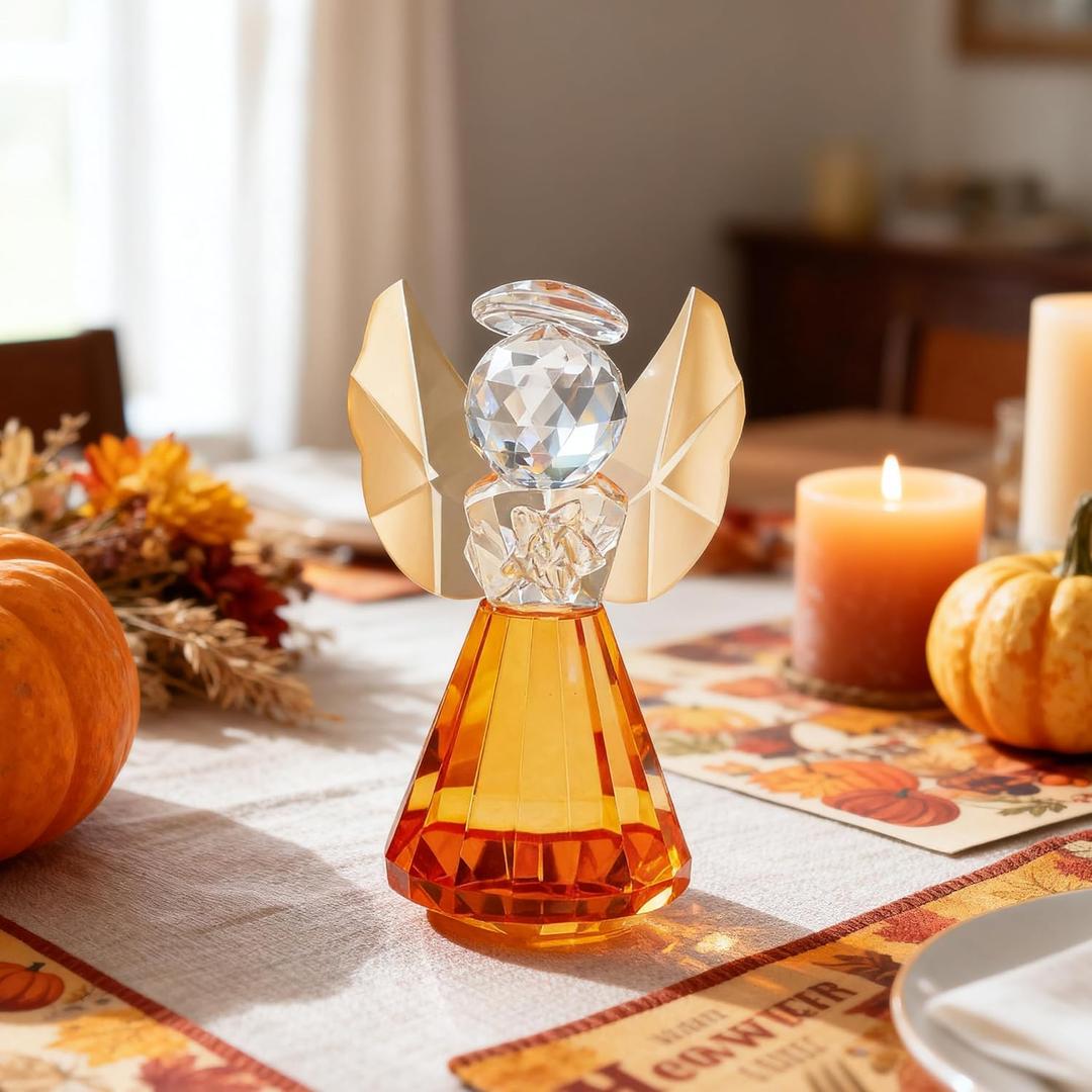 HDCRYSTALGIFTS 3.5inch Crystal Angel Figurines for Women, Champagne Guardian Angel Statue for Thanksgiving Christmas Home Decor Memorial Gifts