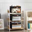 Large Storage Baskets with Clear Window, See Through Closet Organizer with PU Handles, Linen Foldable Storage Bins for Organizing Clothes, Toys, Books (Black) (Large-14.9"x9.8"x9.8")