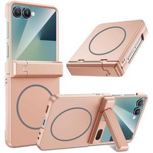 Maxdara Stand Case for Galaxy Z Flip 7, [Compatible with MagSafe] [Hidden Kickstand] [Built-in Screen Protector] [Hinge Protection] Magnetic Phone Cover for Samsung Galaxy Z Flip 7, Rose Gold (Magnet)
