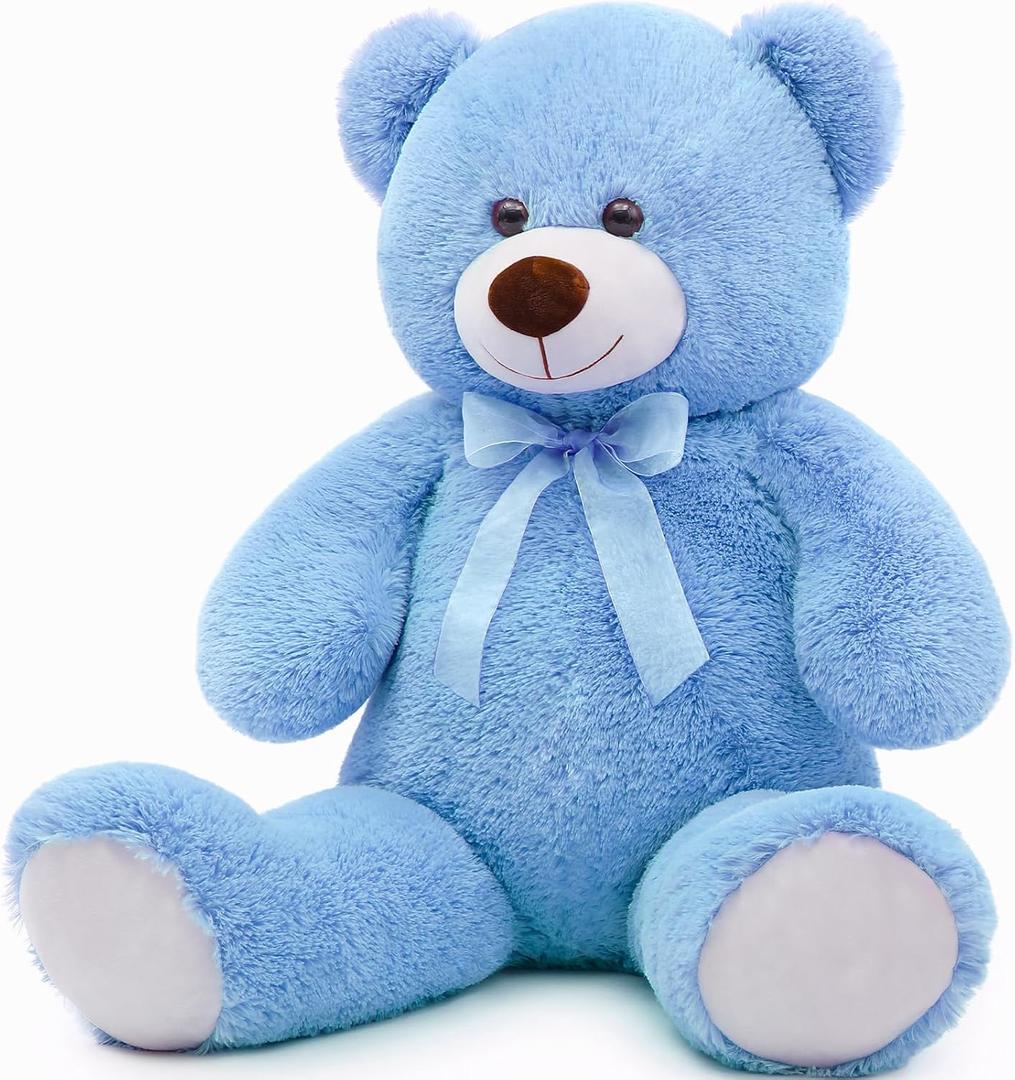 36 inch Big Blue Teddy Bear Cute Stuffed Bear Plush Toy Giant Stuffed Animal for Girlfriend Kids Girls Gifts Christmas Valentine's Day Birthday Baby Shower Decorations