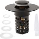 Bathroom Sink Drain Stopper, Upgraded 3 in 1 Pop Up Sink Drain Strainer with Removable Hair Catcher Basket, Drain Plug Filter for 1.1-1.5 in, Metal Body, Brass Bounce Core (Black)