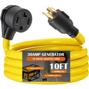 10FT 30A Generator to Dryer Adapter Cord Compatible with NEMA L14-30P to 14-30R, 4-Prong Locking Male to 3-Prong New Dryer Female, 125/250V Heavy-Duty STW 10AWG/4C, ETL Listed
