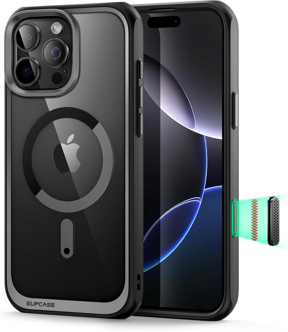 SUPCASE for iPhone 16 Pro Max Case with Camera Control Capture Button (Unicorn Beetle Mag), [Compatible with MagSafe] [Military-Grade Protection] Slim Clear Magnetic Phone Case (Black)