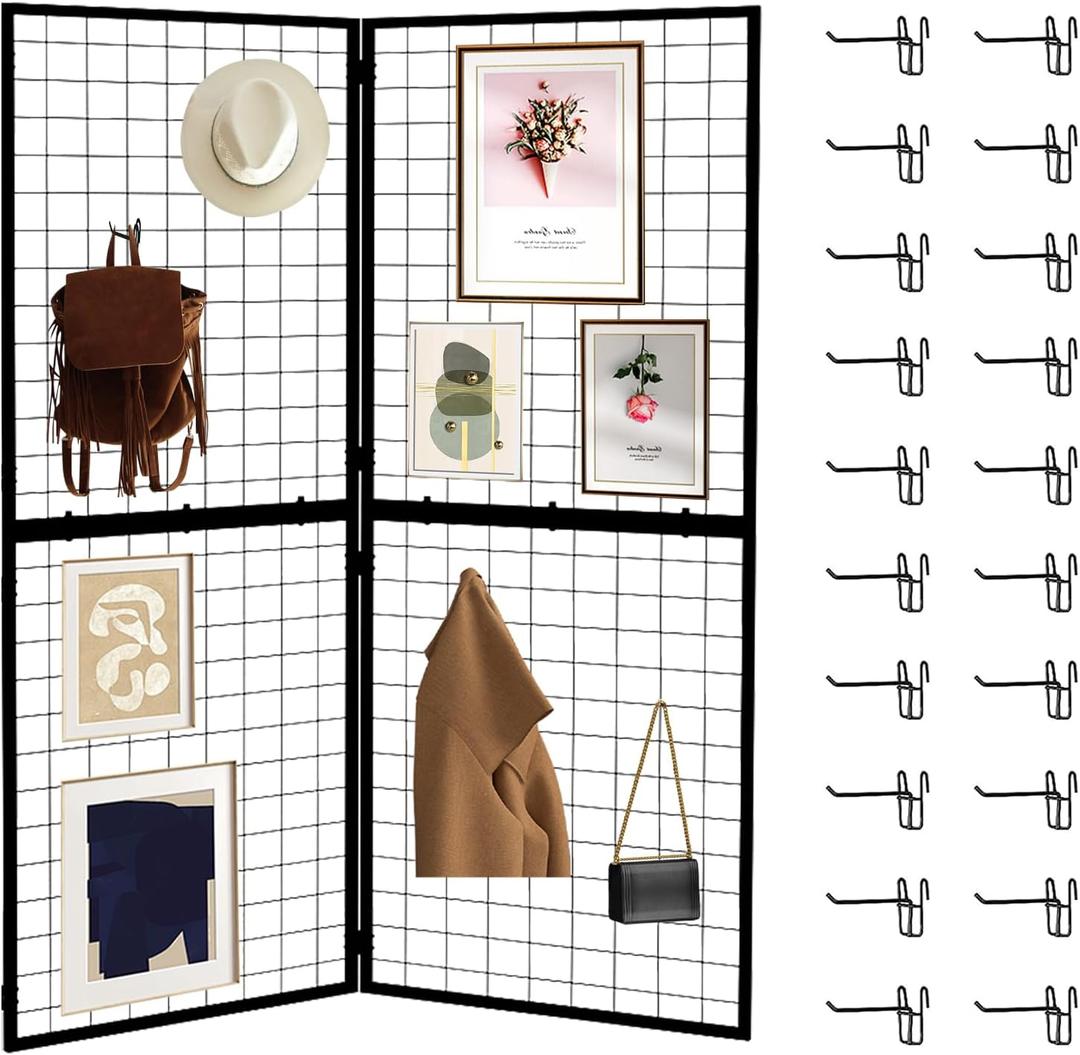 Foldable Gridwall Display Panel - 2 Pack of 2x5 Ft Heavy Duty Z Unit Wire Grid Wall Panels for Retail Store, Trade Show, Pop Up Shop, Versatile Merchandiser Display