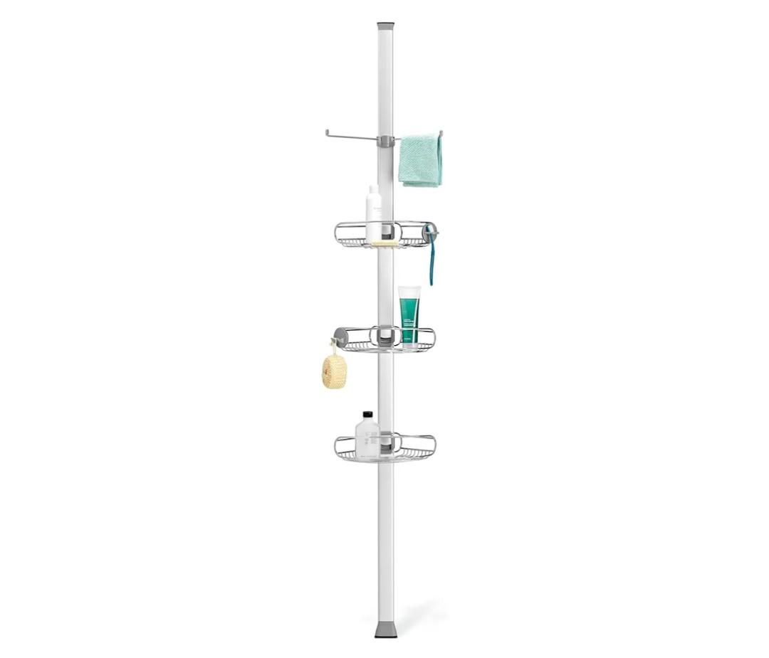 simplehuman 9' Tension Pole Shower Caddy, Stainless Steel and Anodized Aluminum, 9 ft