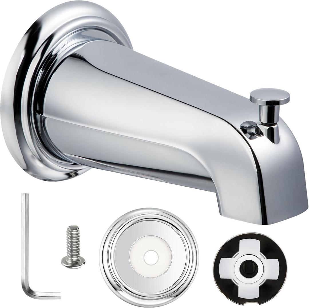 Dreyoo Slip On Diverter Tub Spout with Metal Cover Ring and Foam Gasket, Compatible with Kohler GP85556-CP, Bathroom Bathtub Faucet Set Replacement Fits 1/ 2'' Copper Water Tube (Polished Chrome)