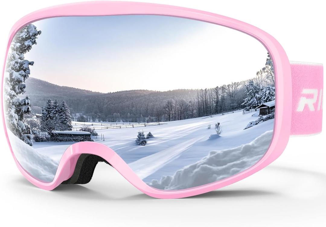 Ski Goggles Snowboard Goggles for Men Women Adults Youth, Over Glasses OTG/100% UV Protection/Anti-fog/Wide Vision (A20-pink/Silver)