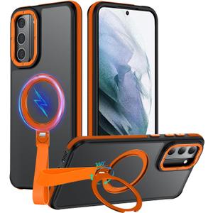 for Samsung Galaxy S21 Phone Case with 360°Spin Magnetic Stand-Finger Strap, [Fit for MagSafe][Mil-Grade Protection] Non-Slip Shockproof Ring Holder Matte for S21 5G Case 6.2" (Orange)