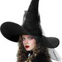 DIY Women's Black Witch Hat  Wide Brim Gothic Halloween Costume Accessory for Masquerade Cosplay party