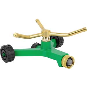 RESTMO 3-Arm Metal Sprinkler with Wheel Base, 360 Degree Automatic Rotary Lawn Sprinkler System for Garden Plant, Flower Bed and Yard Watering and Large Yard Area Watering