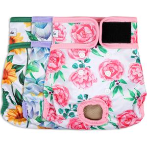 Dog Diapers Female- Premium Reusable Diapers for Doggie in Heat - Highly Absorbent Female Dog Diapers for Pet Incontinence with Adjustable Snaps Sunflower, S