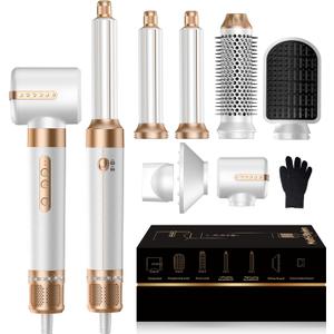 Blow Dryer Brush 7 in ONEAutowrap Curling Wand, 110,000 RPM High-Speed Negative Ionic Hair Dryer with Diffuser Concentrator, Round Brush Blow Dryer Air Styler, Volumizing Hair Styling Tools (White Gold)