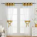 L.Z.E White and Gold Sheer Curtains 90 Inches Long, Elegant Curtains with Design, Light Filtering Window Treatment for Living Room Bedroom Dining Room Nursery, Grommet Drapes, 2 Panels Set