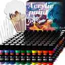 HissiCo 118PCS Acrylic Paint Set of 99 Colors 2fl oz 60ml Bottles with 12 Brushes 6 Paint Knives and Palette,Non Toxic Rich Pigment for Kids Adults Artists Canvas Crafts Wood Painting
