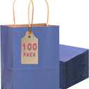 qiqee 100PCS Gift Bag with Handles Bulk Kraft Deep Blue Paper Bags Multiple Uses (11"x5"x8"inch Medium Size)