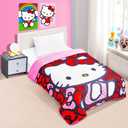 Hello Kitty Bedding Set Twin Bed - Bundle with Bedspread, Flat Sheet, Fitted Sheet, and Pillowcase for Twin Bed Plus Stickers, More