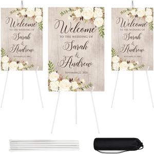 JEAWIWI 3PCS White Easel Stand for Wedding Sign Stand, 66 Inch Lightweight Adjustable Art Poster Board Stand for Display Wedding Welcome Sign, Metal Easel Stand for Painting with Portable Bag,White, 3 Pcs