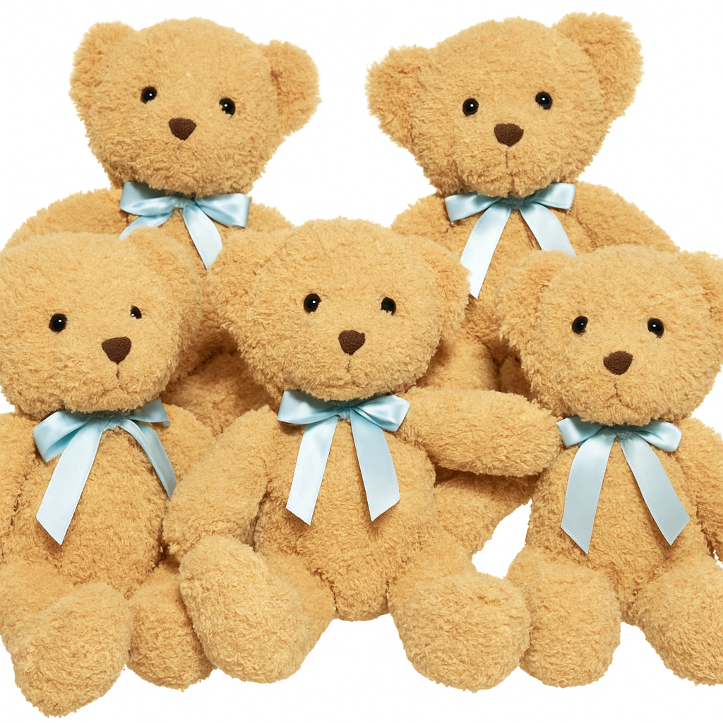 Teddy Bears Bulk 5 Packs 13.5 Inches Small Stuffed Bears Pack for Christmas Valentines Baby Shower Party Decorations Centerpieces Favors Light Brown