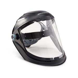Jackson Safety Lightweight MAXVIEW Premium Face Shield - Mask with 370 Speed Dial Ratcheting Headgear, ANSI Z87.1, for Work, Grinding, Cutting - Anti Fog Coating - Clear Tint, 1 Count (Black)