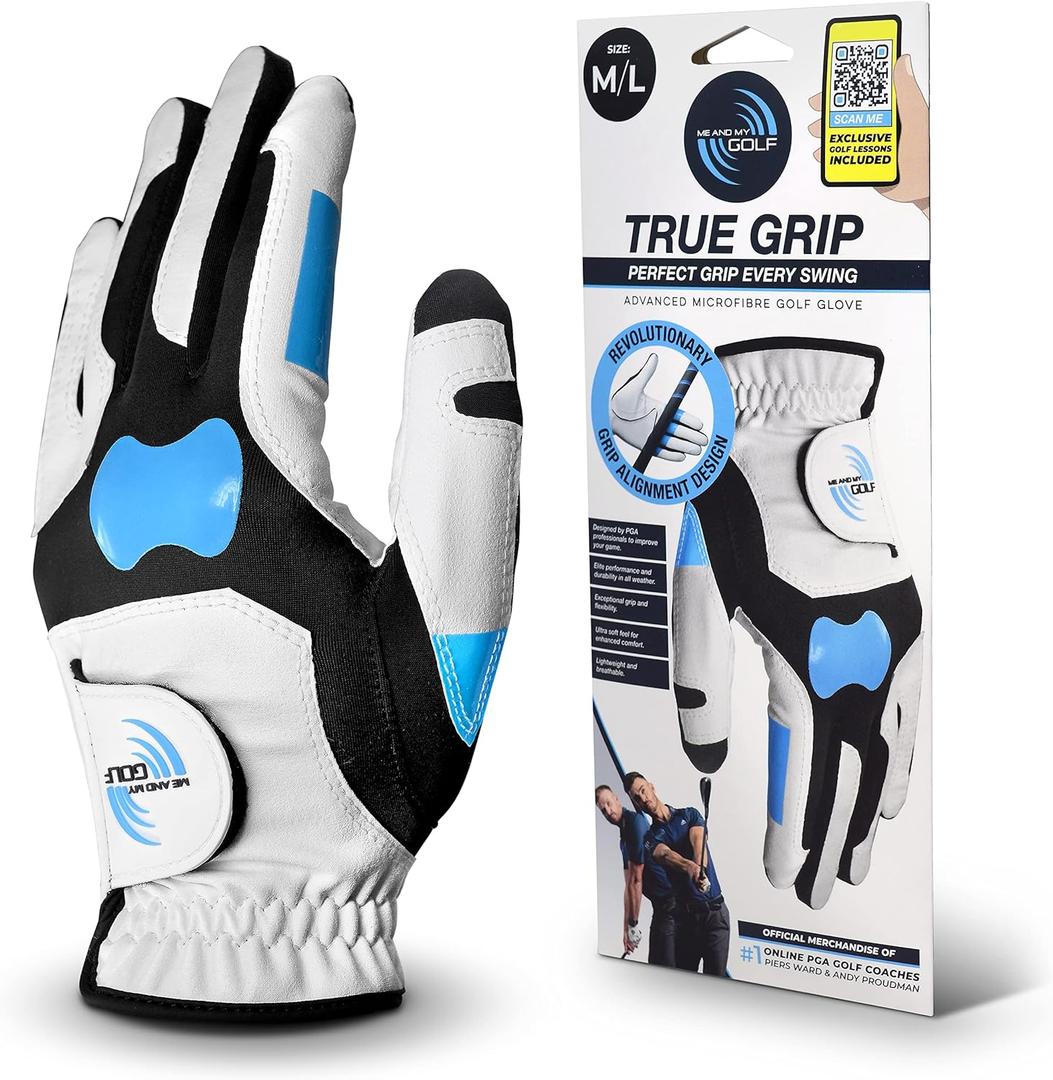ME AND MY GOLF True Grip Training Golf Glove - Perfect Grip Every Swing, Includes Instructional Training Videos, Fix Your Slice and Improve Your Grip, Golf Gloves Men, M/L
