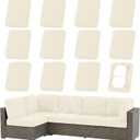 hyha Waterproof Outdoor Cushion Covers for Patio Furniture, Stretch Patio Chair Cushion Slipcovers, Coated UV Resistant Replacement Seat Covers, Solid Color (Beige, 12PC)