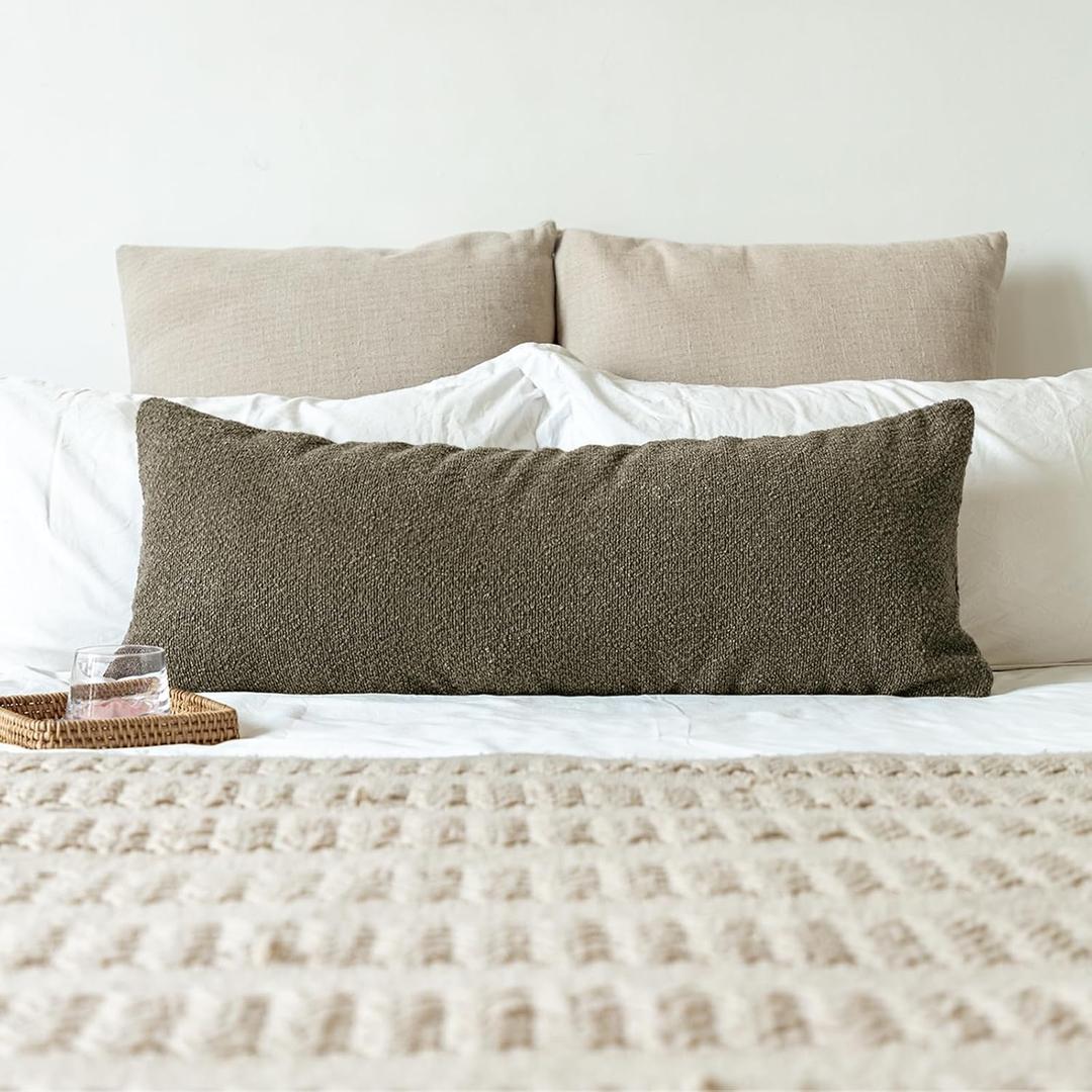 14x36 inch Boucle Lumbar Pillow Cover, Dark Brown Woven Texture Neutral Long Pillow Cover Breathable Cushion Case for Couch Sofa Bed Living Room Home Decor (Cover Only)