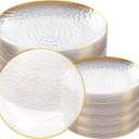Rubtlamp 100Pcs Clear Gold Plastic Plates, Disposable Plates With Gold Rim, Heavy-duty Party Platos, Hammered Plastic Plates Include 50 Clear Dessert Plates, 50 Dinner Plates for Party