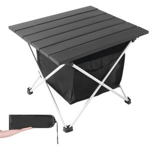 Grope Portable Camping Table Ultralight Aluminum Camp Table with Storage Bag,Beach Table for Sand with Carrying Bag,Prefect for Outdoor,Picnic,BBQ,Cooking,Festival (Black with Storage Bag-M)
