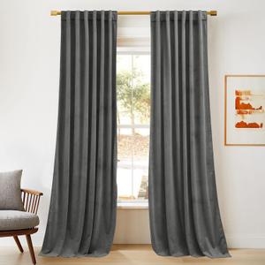 NICETOWN Grey Luxury Velvet Curtain Panels, Home Decoration Back Tab Window Treatment for Living Room/Bedroom/Home Theatre/Foyer Door/Sliding Glass Door/Dorm (2 Panel Per Pack, 96 inches Long)